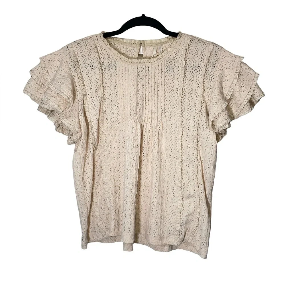 Anthropologie cream/ oatmeal ruffle sleeve top - Picture 2 of 6